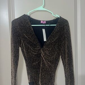 Francesca’s Black and Gold Long Sleeve Bodysuit
